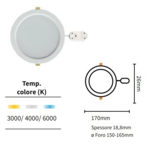 Pannello LED Incasso SLIM 13w 3 Tonalità di Luce Diam. 170